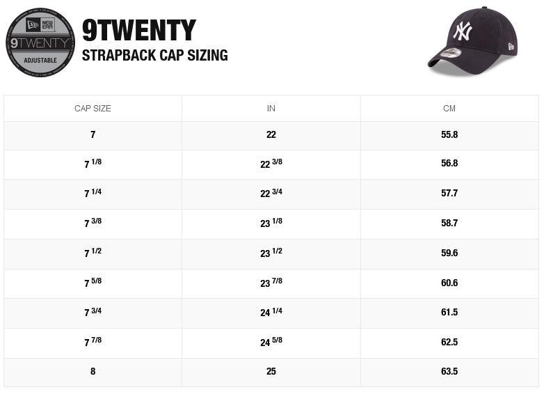 Fitted Baseball Cap Sizing Chart